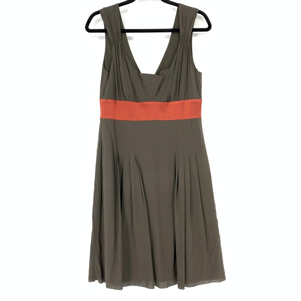 Nicole Miller Dress Women's Sz 10 Silk Fit and Flare Sleeveless Greige Orange